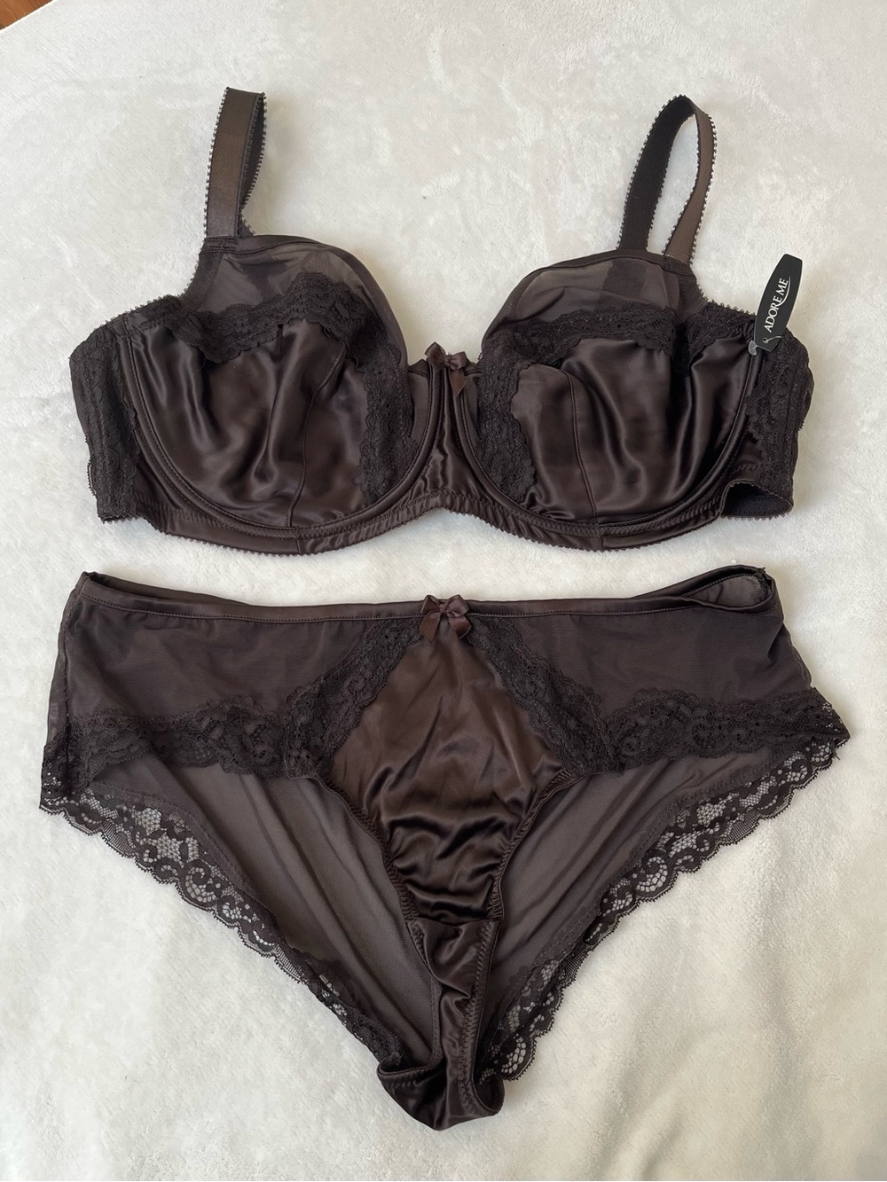 Adore Me Satin & Lace Brown Underwire Bra and Bottom Set